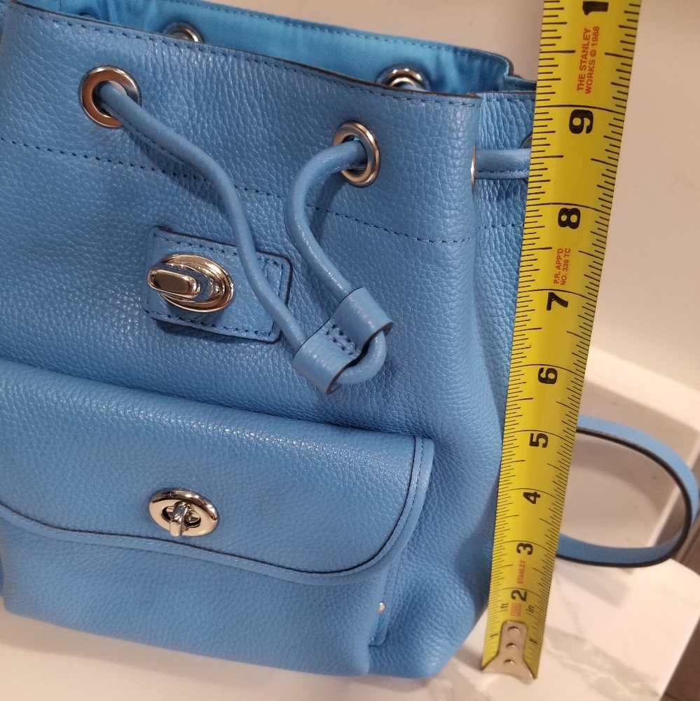 SOLD! NWOT! Coach Mini Turnlock Rucksack Backpack Pebbled Leather Azure Blue - Picture 15 of 16